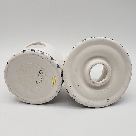 Snowmen Melt Your Heart Vntg Ceramic Blue White Snowmen Tealight Candle Holder - Picture 4 of 10